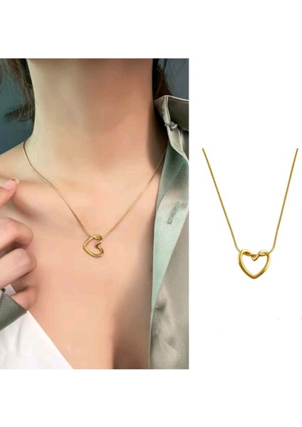 316L Çelik Zincir Gold Renk Kalp Model Kadın Kolye - Lisinya modelleri