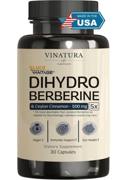 Vınatura Dihydroberberine Ceylon Cinnamon, 500MG - (Patented Glucovantage Super Berberine), Maybe Berberine 5x More Absorbable - 30 Capsules