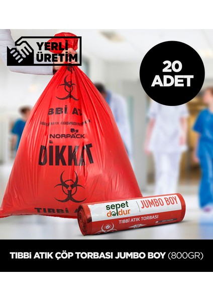 Tıbbi Atık Çöp Torbası Jumbo Boy 800 gr (20 Adet)