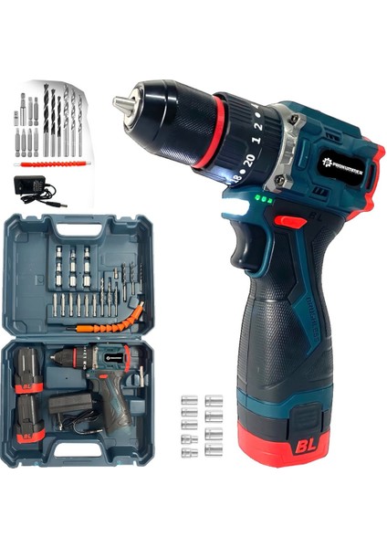 PH296 Yeni Akülü Kömürsüz Armut Batarya Vidalama Matkap Seti Çantalı 16V 2AH