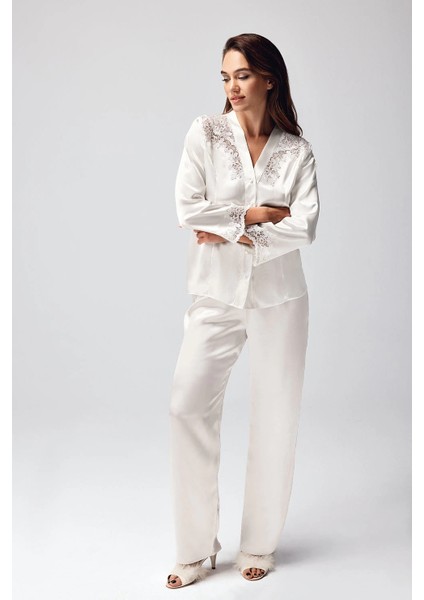 9950-PT Saten Dantel Detaylı Pijama Takımı