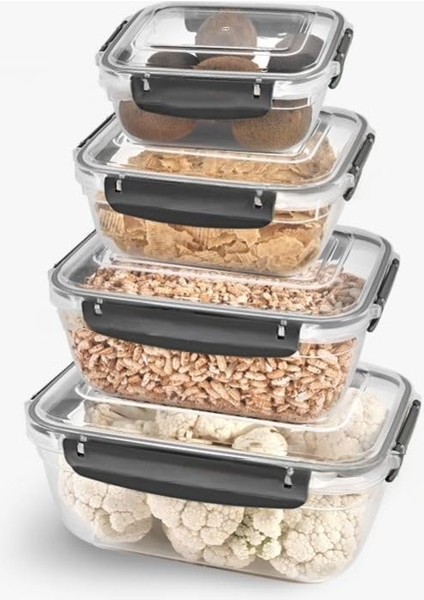 Home Kilitli Sızdırmaz Saklama Kabı Seti, Buzdolabı Için Sebze ve Meyve Saklama Kabı, Uzun Ömürlü Tazelik, Dayanıklı ve Şeffaf Tasarım Bpa Içermez (4 Parça)