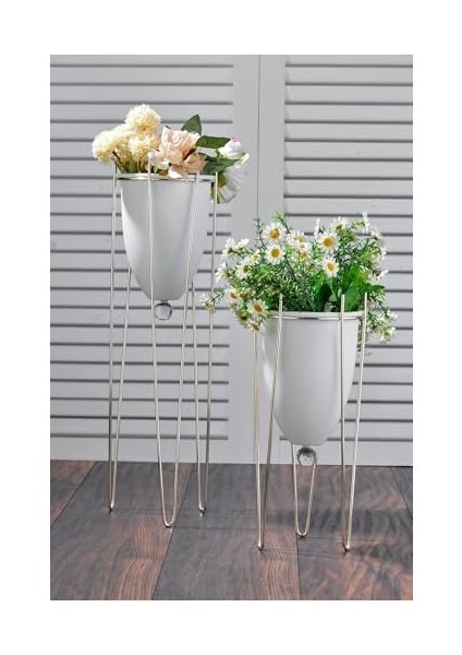 2'li Ayaklı Dekoratif Beyaz Saksı Yeni Model fiyatları