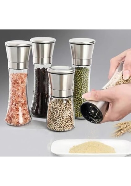 Paslanmaz Çelik Kapaklı Cam Gövdeli Baharat Değirmeni Seti 2'li 19 cm modelleri