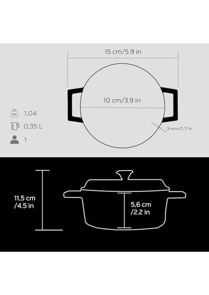 Metal Döküm Mini Tencere, 10 Cm, 0.35 L Hacim, Siyah fiyatları