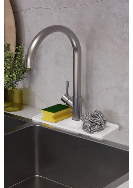 Home Musluk Matı Elastik Silikon Mutfak ve Banyo Için Lavobo Su Tutucu Musluk ve Batarya Matı, Beyaz