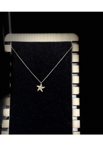Kararmaz Çelik Deniz Yıldızı Detaylı Gold Kolye modelleri
