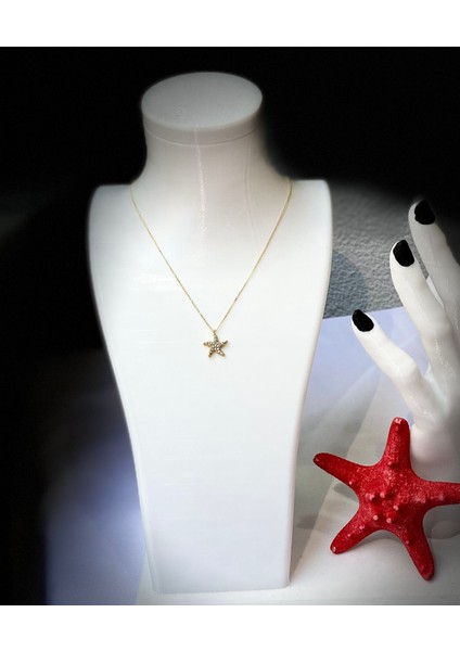 Kararmaz Çelik Deniz Yıldızı Detaylı Gold Kolye