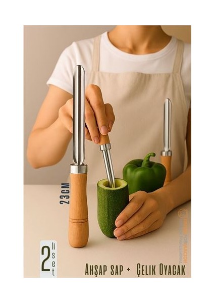 Oyacak - 2 Li Set Dolmalık Kabak ve Biber Patlıcan Oyacağı 304 Paslanmaz Çelik