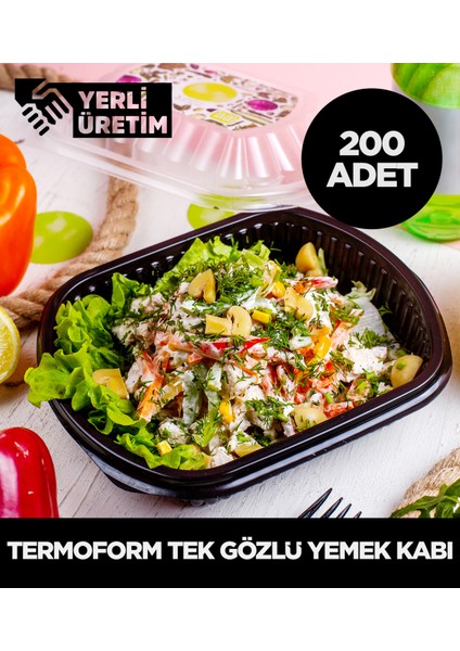 Termoform Tek Gözlü Yemek Kabı 200 Adet