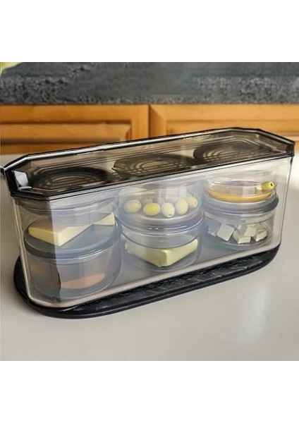 7 Parça Kristal Saklama Kutulu Vakum Kapaklı Kahvaltı Seti | 7'li Kahvaltılık Set Antrasit modelleri