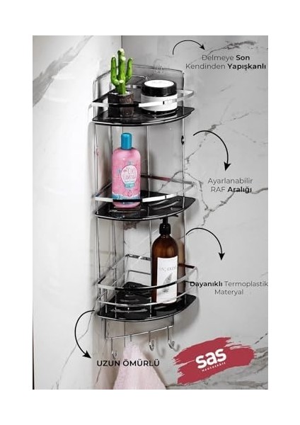 Haus Yapışkanlı Ömür Boyu Paslanmaz Kristal Ayarlanabilir Raf Banyo Düzenleyici Şampuanlık Lk-03 Kskk fiyatları