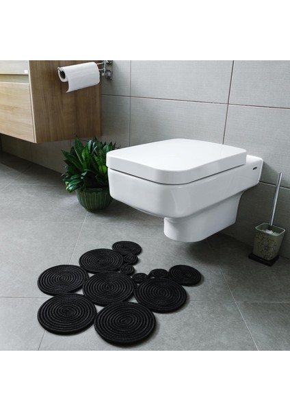 Tarz Jüt Klozet Önü Paspası - Doğal Jüt, Yıkanabilir ve Dayanıklı Halı, Şık ve Dekoratif Banyo Matı (Siyah)