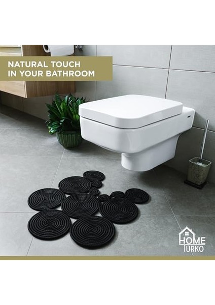 Tarz Jüt Klozet Önü Paspası - Doğal Jüt, Yıkanabilir ve Dayanıklı Halı, Şık ve Dekoratif Banyo Matı (Siyah) fiyatları