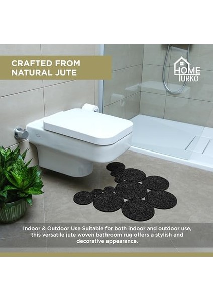Tarz Jüt Klozet Önü Paspası - Doğal Jüt, Yıkanabilir ve Dayanıklı Halı, Şık ve Dekoratif Banyo Matı (Siyah) modelleri