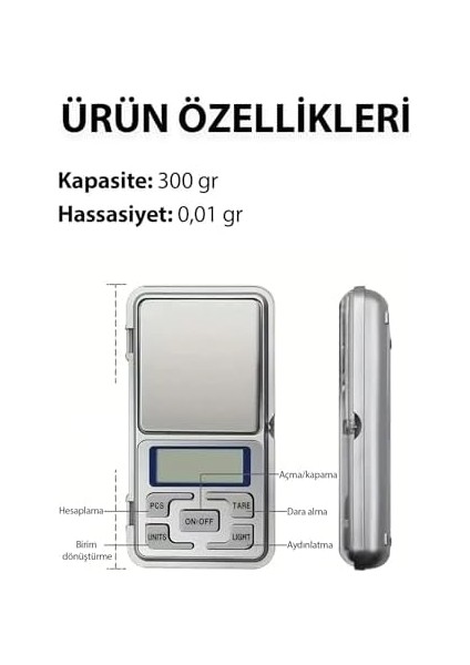 Dijital Hassas Elektronik Kuyumcu Cep Terazisi, 300 gr Kapasite 0.01 gr Hassasiyet, Kompakt ve Taşınabilir Tartı modelleri