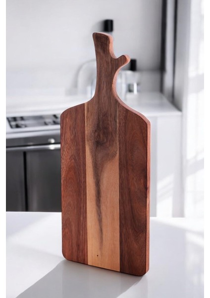 Doğal Akasya Ahşap Kesme Tahtası Saplı, Et, Peynir, Ekmek, Sebze ve Meyve Servis Tepsisi Için Ahşap Mutfak Doğrama Tahtası (46 * 18.5 * 1.5cm)