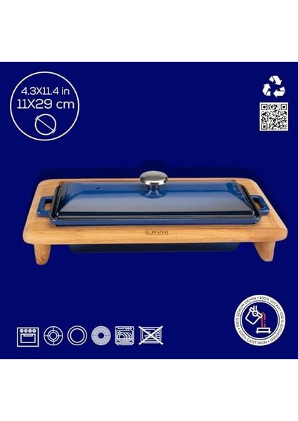 Döküm Ekmek Kabı ve Ahşap Standı, 11X29CM, Mavi fiyatları