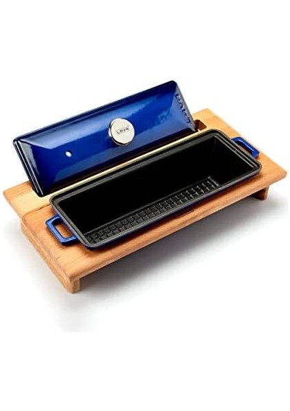 Döküm Ekmek Kabı ve Ahşap Standı, 11X29CM, Mavi modelleri