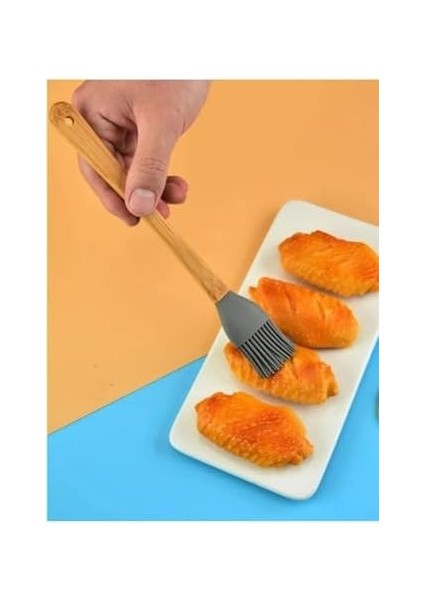 5'li Renkli Bambu Saplı Silikon Uçlu Spatula Fırçalı Kaşık Seti fiyatları