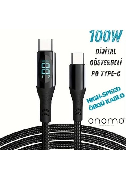 100W Type-C Dijital Göstergeli Şarj ve Veri Kablosu, Örgülü, 1.2 Metre, Siyah fiyatları