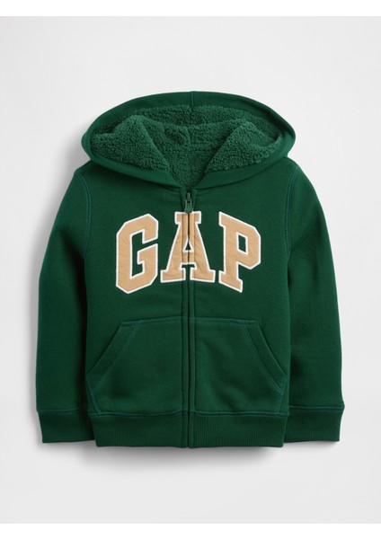 Erkek Bebek Koyu Yeşil Gap Logo Sherpa Fermuarlı Sweatshirt