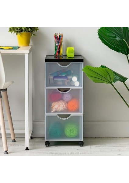 Ohyama Saklama Kulesi, Saklama Kulesi, Çok Fonksiyonlu Plastik Saklama Kulesi, Tekerlekli ve Çekmeceli Kule, 3 x 15 L, Ergonomik Açıklık, Ev, Ofis - DDDC-303 - Siyah modelleri