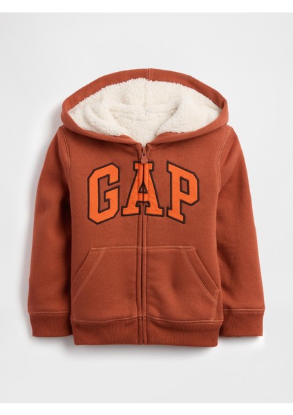 Erkek Bebek Turuncu Gap Logo Sherpa Fermuarlı Sweatshirt