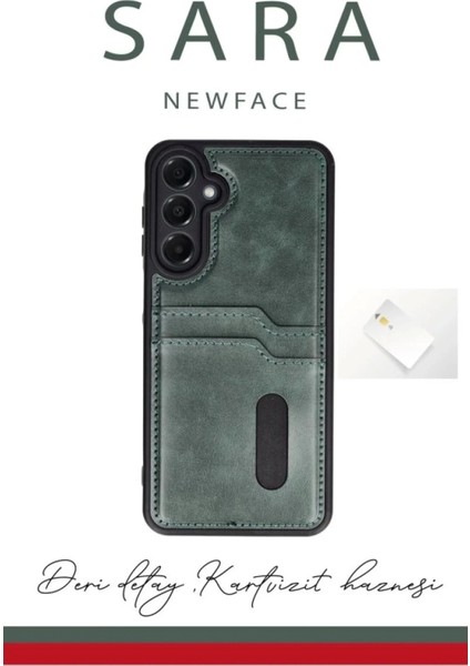 Samsung Galaxy S24 Fe Kılıf Sara Kartvizitli Deri Kılıf - Koyu Yeşil fiyatları