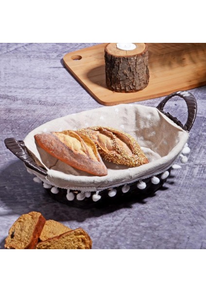 Wicker Serisi Bezli Oval Hasır Ekmek Sepeti