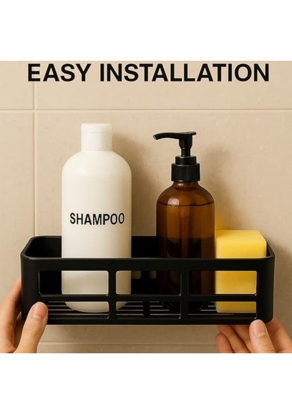 Duş Rafı - Paslanmaz Banyo Şampuanlık Organizer | Delmeden Montaj | Geniş Kapasiteli Duş Organizeri | Siyah Metal Raf - Banyo Mutfak Uyumlu fiyatları