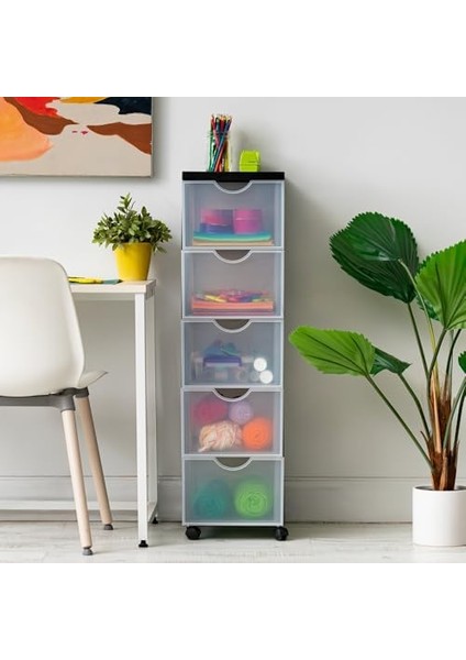 Ohyama, Saklama Kulesi, Plastik Düzenleyici, 5 Çekmece, 15 L, Sabit Kulplar, Sabit, Tekerlekler, Format A4, Ofis, Yatak Odası, Oturma Odası, Banyo - DDDC-305 - Siyah fiyatları