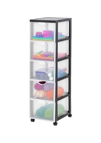 Ohyama, Saklama Kulesi, Plastik Düzenleyici, 5 Çekmece, 15 L, Sabit Kulplar, Sabit, Tekerlekler, Format A4, Ofis, Yatak Odası, Oturma Odası, Banyo - DDDC-305 - Siyah modelleri