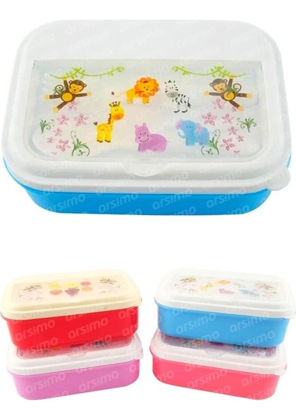 Desenli 2 Bölmeli Beslenme Kutusu, 1 Lt Kapasiteli, Çok Renkli, Kaşık Çatal Kutu Seti