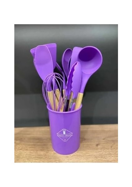 12 Parça Ahşap Sap Silikon Mutfak Pasta Silikon Kepçe Çırpıcı Fırça Kevgir Kaşıklık Maşa Spatula Set fiyatları