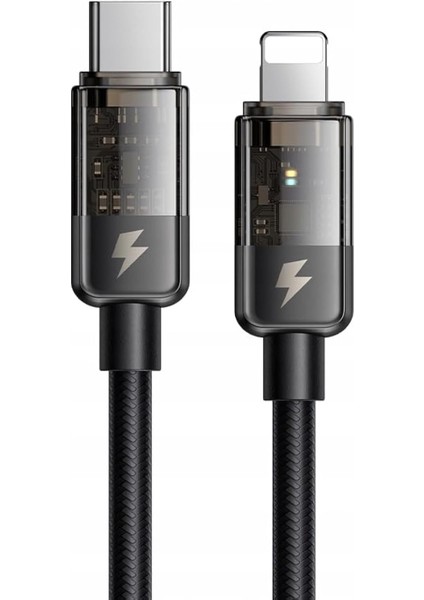 CA-3160 Typec Iphone 36W Göstergeli Data Şarj Kablo 1.2m Siya