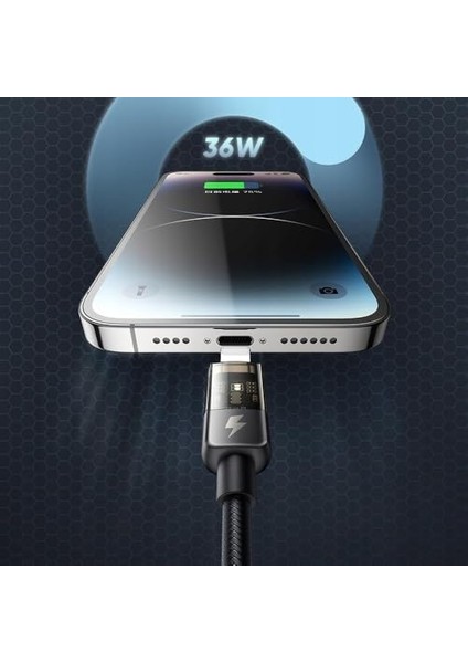 CA-3160 Typec Iphone 36W Göstergeli Data Şarj Kablo 1.2m Siya modelleri