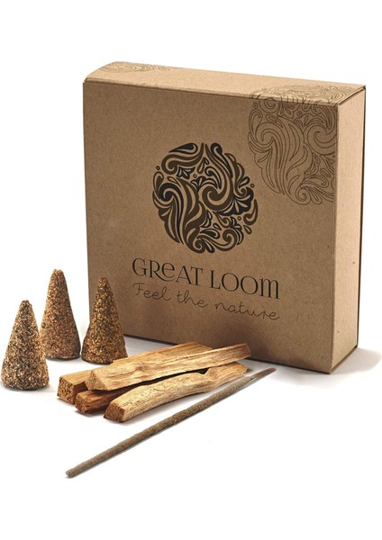Loom - Doğal Palo Santo Tütsü Seti - Meditasyon Tütsü Seti - Palo Santo Ağaç Tütsü 18GR / Palo Santo Konik Tütsü 3 Ad/palo Santo Tütsü 1 Ad