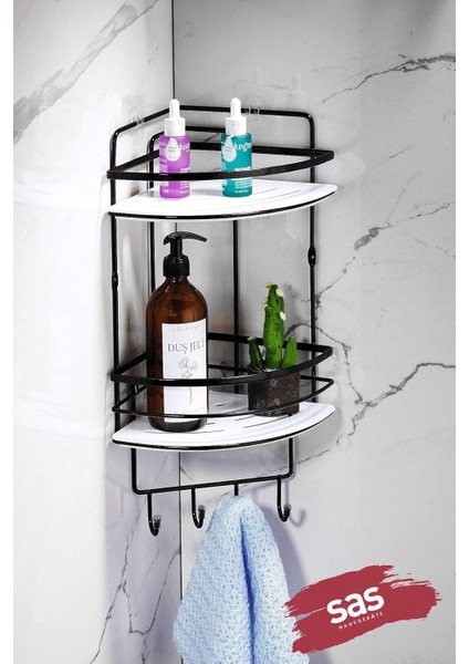 Haus Yapışkanlı Ömür Boyu Paslanmaz Kristal Ayarlanabilir Raf Banyo Düzenleyici Şampuanlık Lk-02 Sbsk