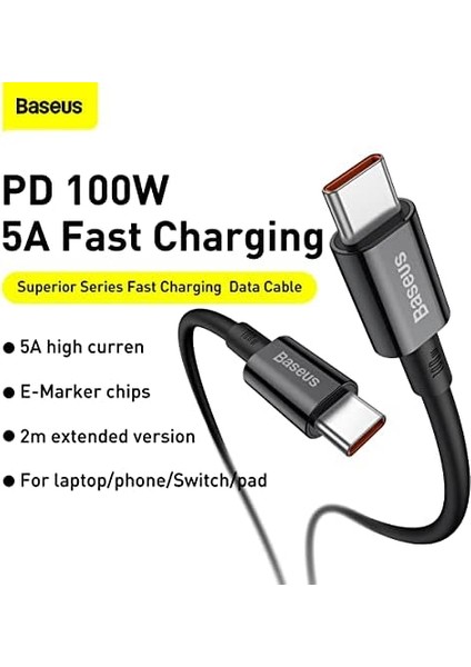 Superior Hızlı Şarj Özellikli 100W Type-C To Type-C Kablo 1m-Siyah fiyatları