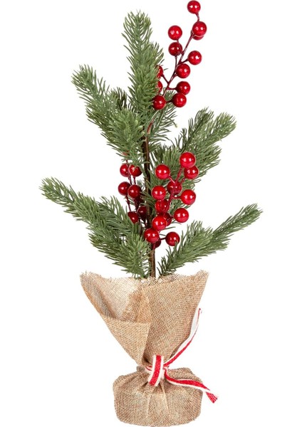 Yılbaşı Süsü Masa Çamı Kırmızı Berry'li Yeşil 18X37 Cm.