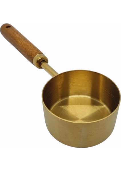 60 ml Kapasiteli Ahşap Saplı Metal Ölçü Kaşığı - Altın Ton