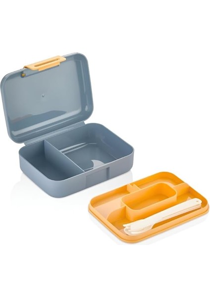 Home 2 Katlı 1.6 Litre 3 Bölmeli Bento Öğle Yemeği Kutusu, Çatal Bıçak Kaşık Hediyeli, Bpa Içermeyen Pp Plastik Sefer Tası, Beslenme Kutusu, Dayanıklı ve Sağlıklı Lunch Box (Mavi)