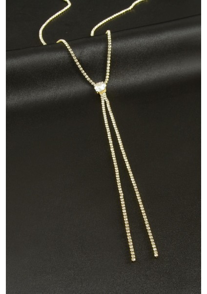 Yuvarlak Şerit Taşlı Çelik Y Kolye