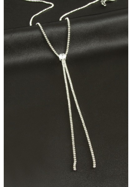 Yuvarlak Şerit Taşlı Çelik Y Kolye modelleri