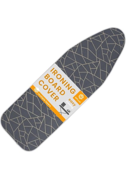 Ütü Masası Kılıfı Bezi Örtüsü Kalın Keçe Dolgulu Bağcıklı Sıkıştırma Yanmaya Dayanıklı Kolay Uyum Ağır Yansıtıcı Görev Ayarlanabilir 3 Katman Standart Boyut 50 x 150 cm (Geometrik Gri)