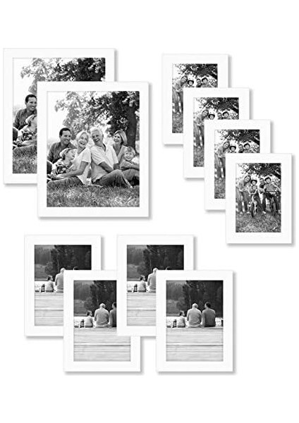 10 Parça Beyaz Galeri Duvar Resim Çerçevesi Seti 8X10, 5x7 ve 4x6. Kırılmaya Dayanıklı Cam. Duvar Veya Masa Için Resim Çerçeveleri - Asma Donanım ve Şövale Stantları Dahil fiyatları