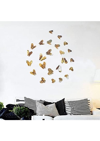 Ev Dekorasyon 3D Metalik Renk Oyma Pvc Kelebek 12 Li Süsleme Model Y3 fiyatları