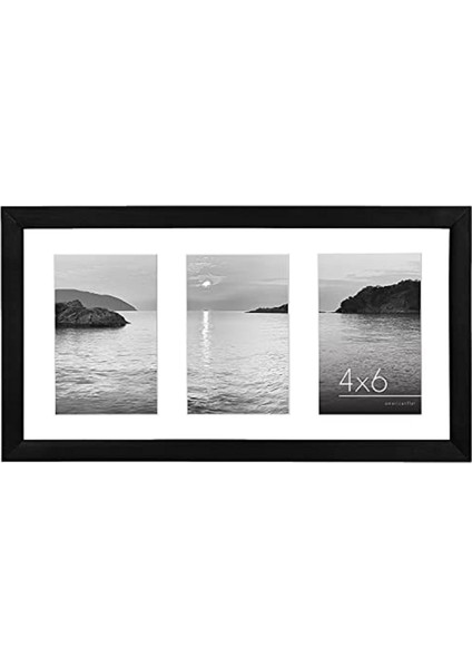 (8X14 Black Frame With 3 4x6 Openings) - 20CM x 36CM Collage Picture Frame - Display Three 10CM x 15CM Photos On Your Wall - Perfect As A Family Collage Picture Frame