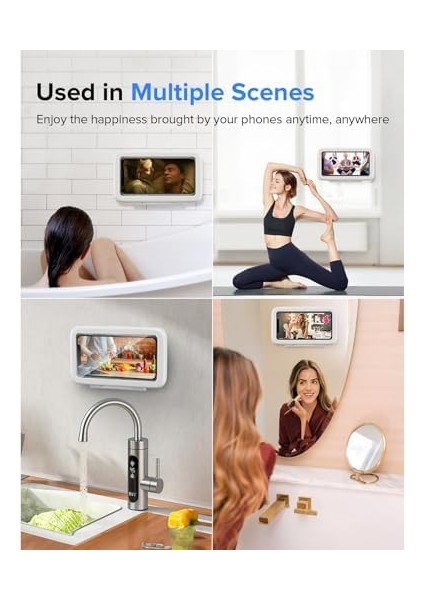 Duş Telefon Tutacağı Su Geçirmez 360° Döndürme Telefon Standı Kılıf Banyo Için Mutfak Duvarı Mirro iPhone 15 14 13 12 11 Plus Pro Max Xs Xr ile Uyumlu 6,8 Inç'e Kadar Cep Telefonu modelleri